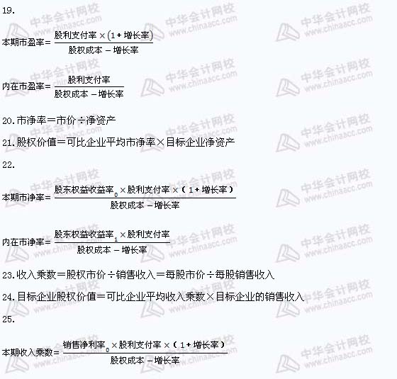 注册会计师《财务成本管理》公式汇总（8）