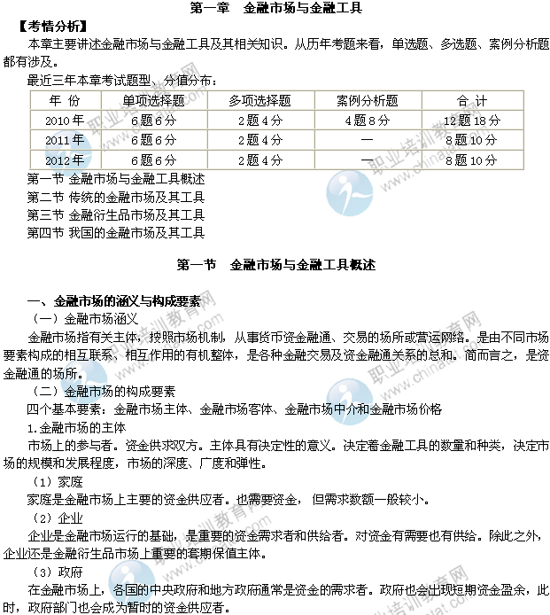 2014年中级经济师考试金融专业精讲：金融市场涵义与构成要求