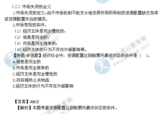 2014年中级经济师考试经济基础知识精讲：市场失灵的含义