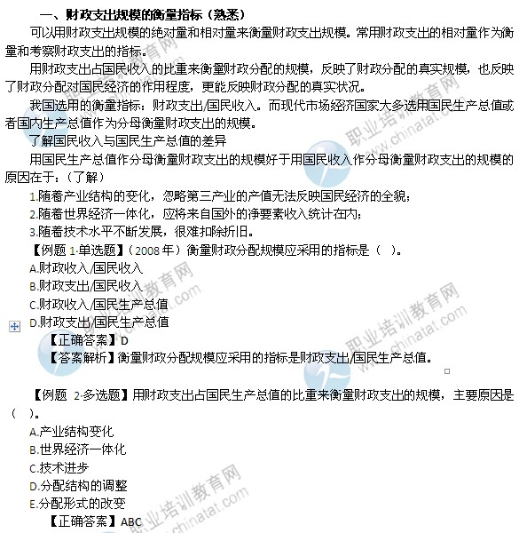 2014年中级经济师财政税收精讲:财政支出规模的衡量指标