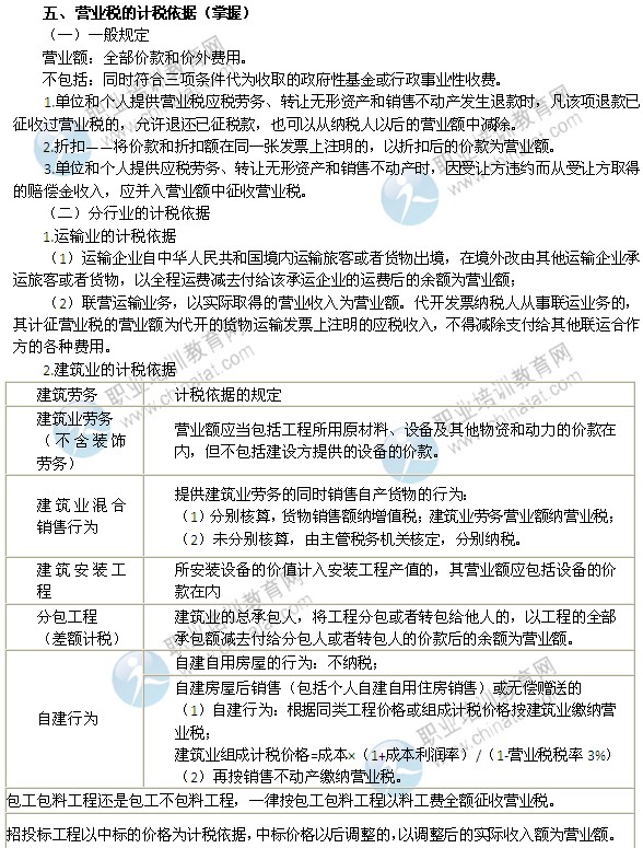 2014年中级经济师考试财政税收精讲：营业税的计税依据