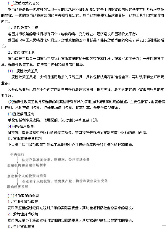 2014年经济师考试中级财税知识点：货币政策概述