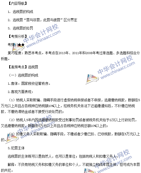 税务师《涉税服务相关法律》高频考点：逃税罪