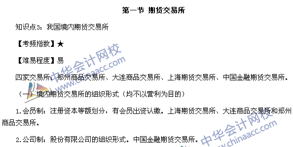 期货从业资格考试《期货基础知识》第二章高频考点：期货交易所