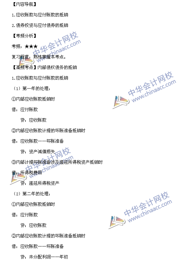 中级会计职称《中级会计实务》高频考点：内部债权债务的抵销