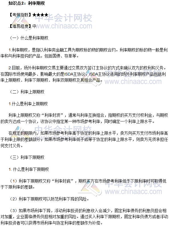 2017年期货从业《期货基础知识》高频考点:利率期权