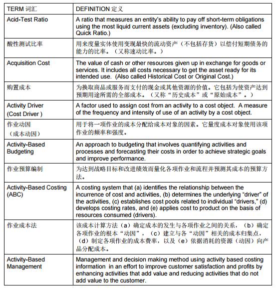 CMA 考试所用词汇的专业词典