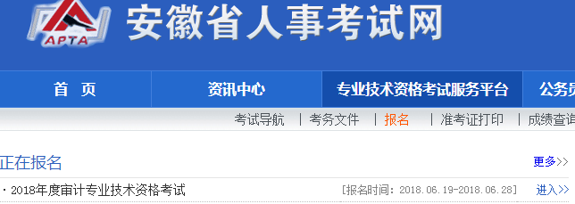 安徽2018年初/中级审计师考试报名入口开通