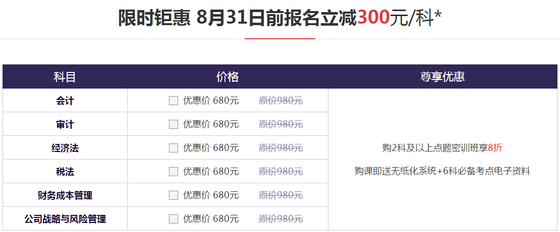 注会密训班2科享8折，单科减300！