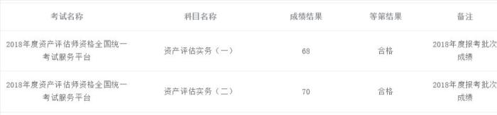 2018年评估师考试成绩