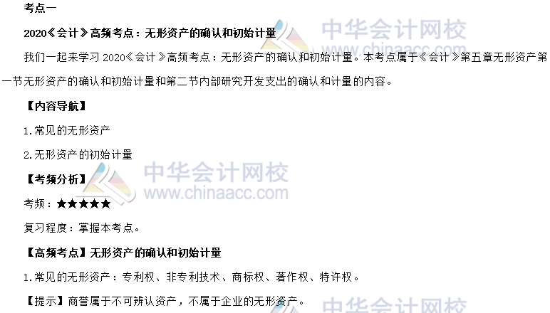 2020年注会《会计》第五章高频考点：无形资产的确认和初始计量