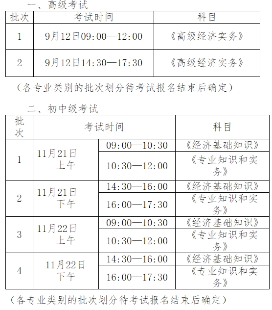 新疆经济师考试时间安排
