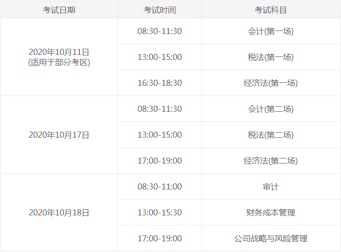注册会计师考试综合阶段考试时间具体安排
