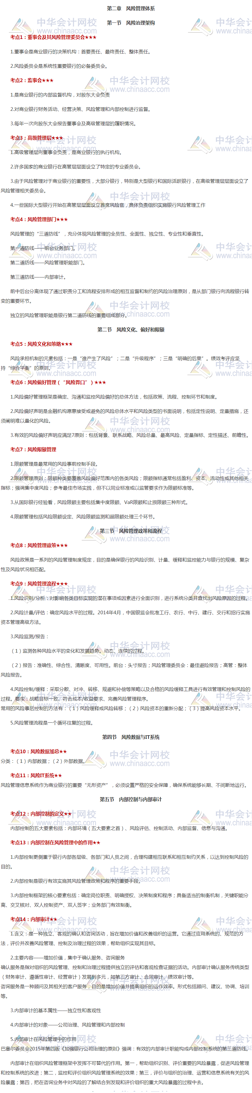 银行初级《风险管理》高频考点:第二章 风险管理体系 银行初级《风险管理》高频考点:第二章 风险管理体系