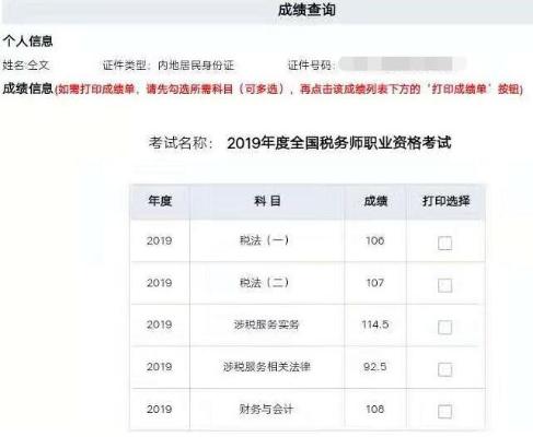税务师成绩截图 税务师成绩截图