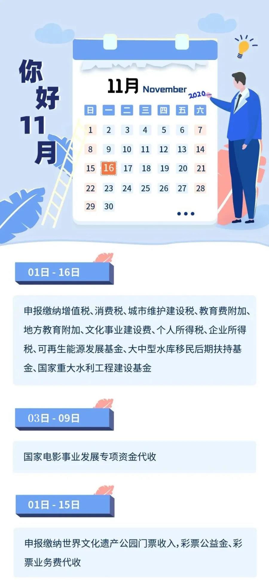 11月征期日历!(附本月起开始实施的税收政策) 11月征期日历!(附本月起开始实施的税收政策)
