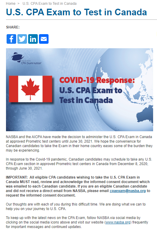 NASBA官宣!USCPA加拿大考点开放! NASBA官宣!USCPA加拿大考点开放!