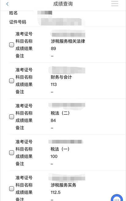五科全过税务师考试成绩单2