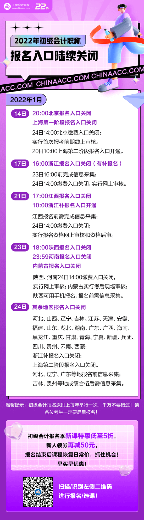 号外！2022年初级会计报名入口陆续关闭！抓紧去报名>>