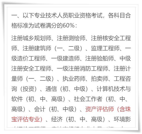 资产评估师固定合格标准