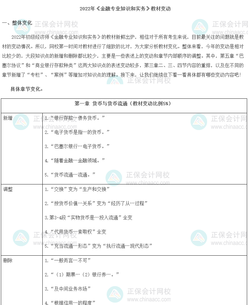 2022年初级经济师《金融》教材变动解读 2022年初级经济师《金融》教材变动解读