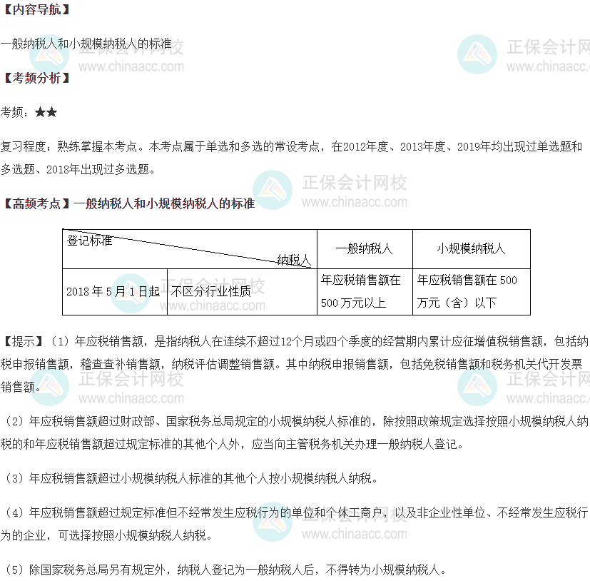 一般纳税人和小规模纳税人的标准