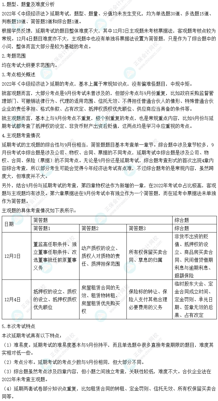 2022中级会计职称《经济法》延考考情分析