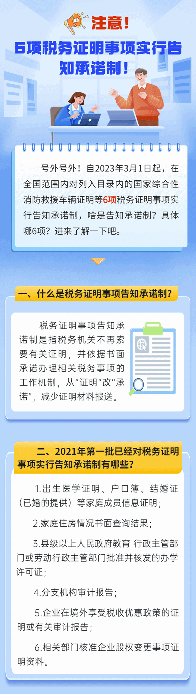 6项税务证明事项实行告知承诺制