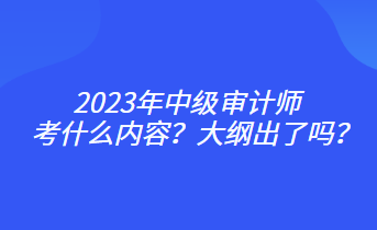 2023年中级审计师考什么内容？大纲出了吗？