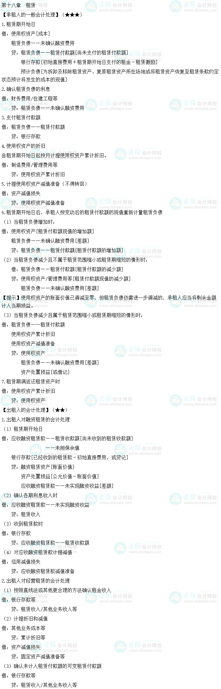 2023中级会计职称《中级会计实务》必备分录:租赁 2023中级会计职称《中级会计实务》必备分录:租赁