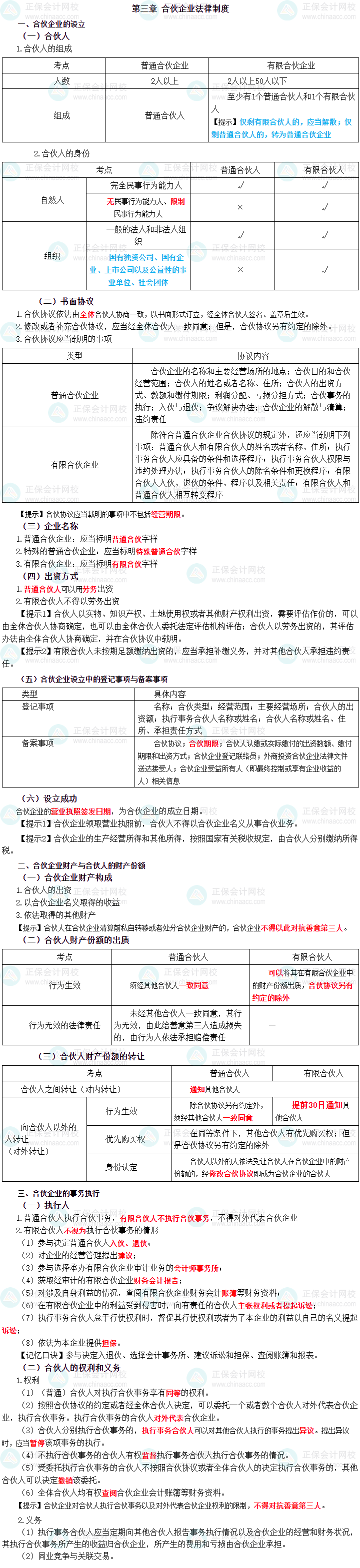 2023年中级会计职称《经济法》三色笔记第三章：合伙企业法律制度