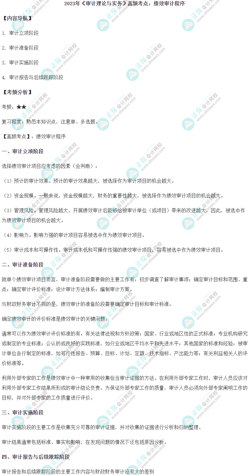 2023年《审计理论与实务》高频考点：绩效审计程序