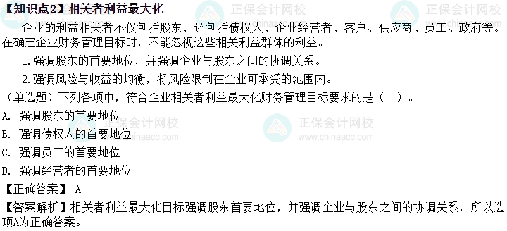2024中级会计财务管理预习阶段必看知识点：相关者利益最大化