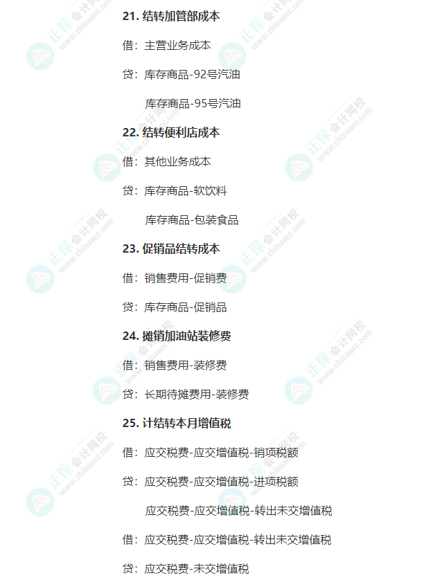 加油站常见业务会计分录