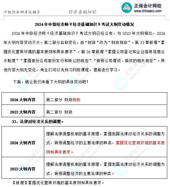 2024年中级经济师《基础知识》考试大纲变动不大! 2024年中级经济师《基础知识》考试大纲变动不大!