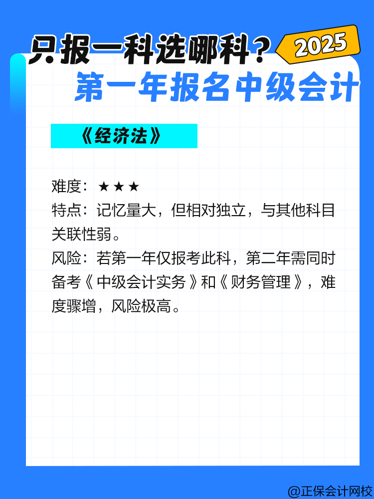 第一年报名中级会计考试 只报一科选哪一科？
