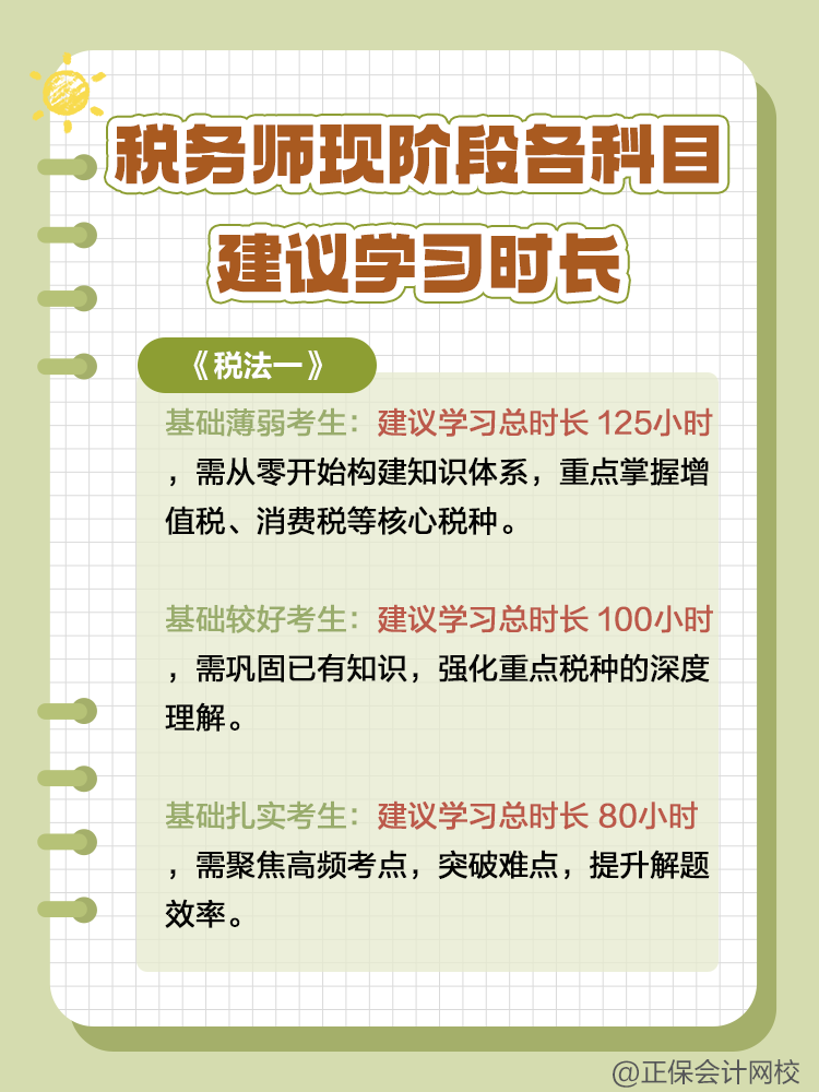 税务师现阶段各科目建议学习时长