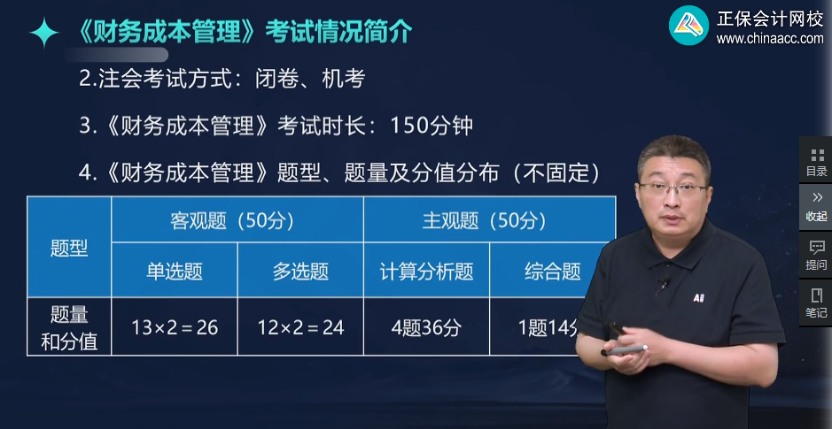 李斌老师解读：注会财务成本管理题型、题量分值及试题特点
