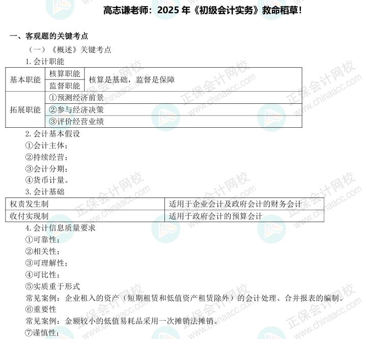 【讲义】高志谦2025年初级会计实务救命稻草 这35页考前狂背！