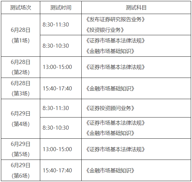 25年6月证券统考考试时间 25年6月证券统考考试时间