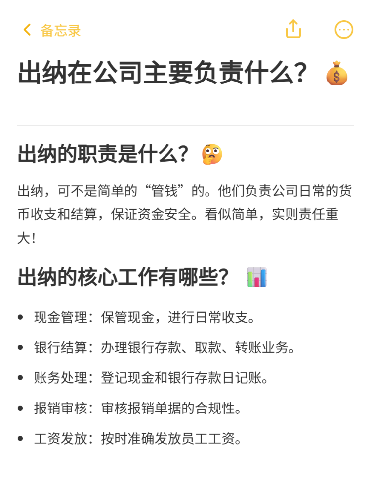 出纳在公司负责什么？