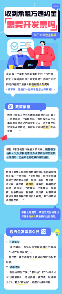 收到承租方违约金，需要开发票吗？