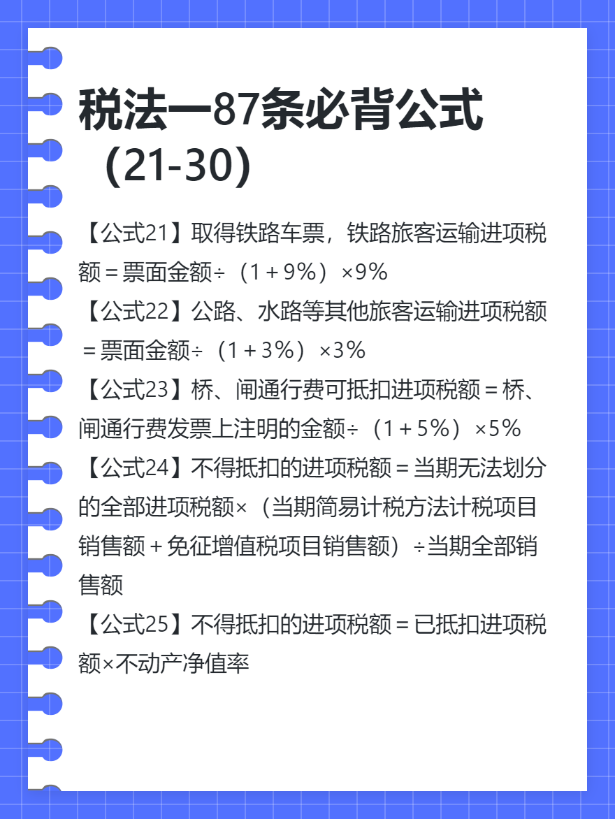 税法一87条必背公式（21-30）