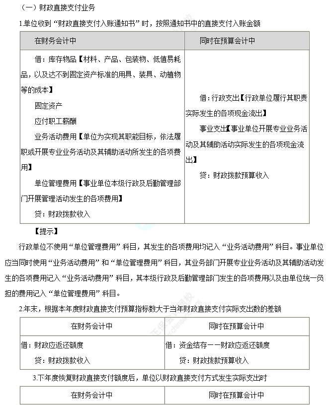 财政直接支付业务 财政直接支付业务