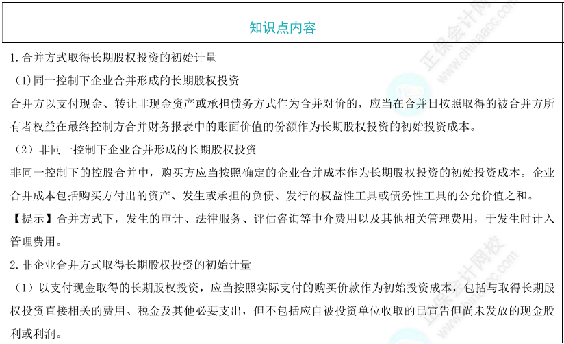 长期股权投资的初始计量