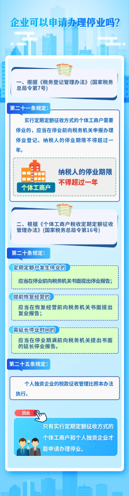 企业可以申请办理停业吗？