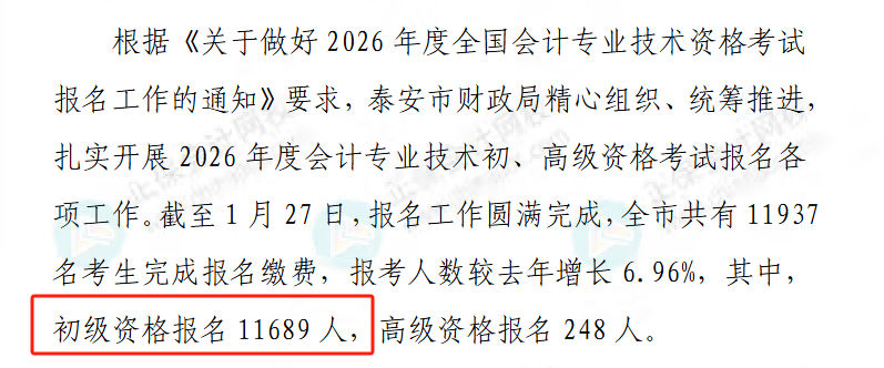 上涨13.52%！2026年初级会计报名人数曝光！有官方正式通知2
