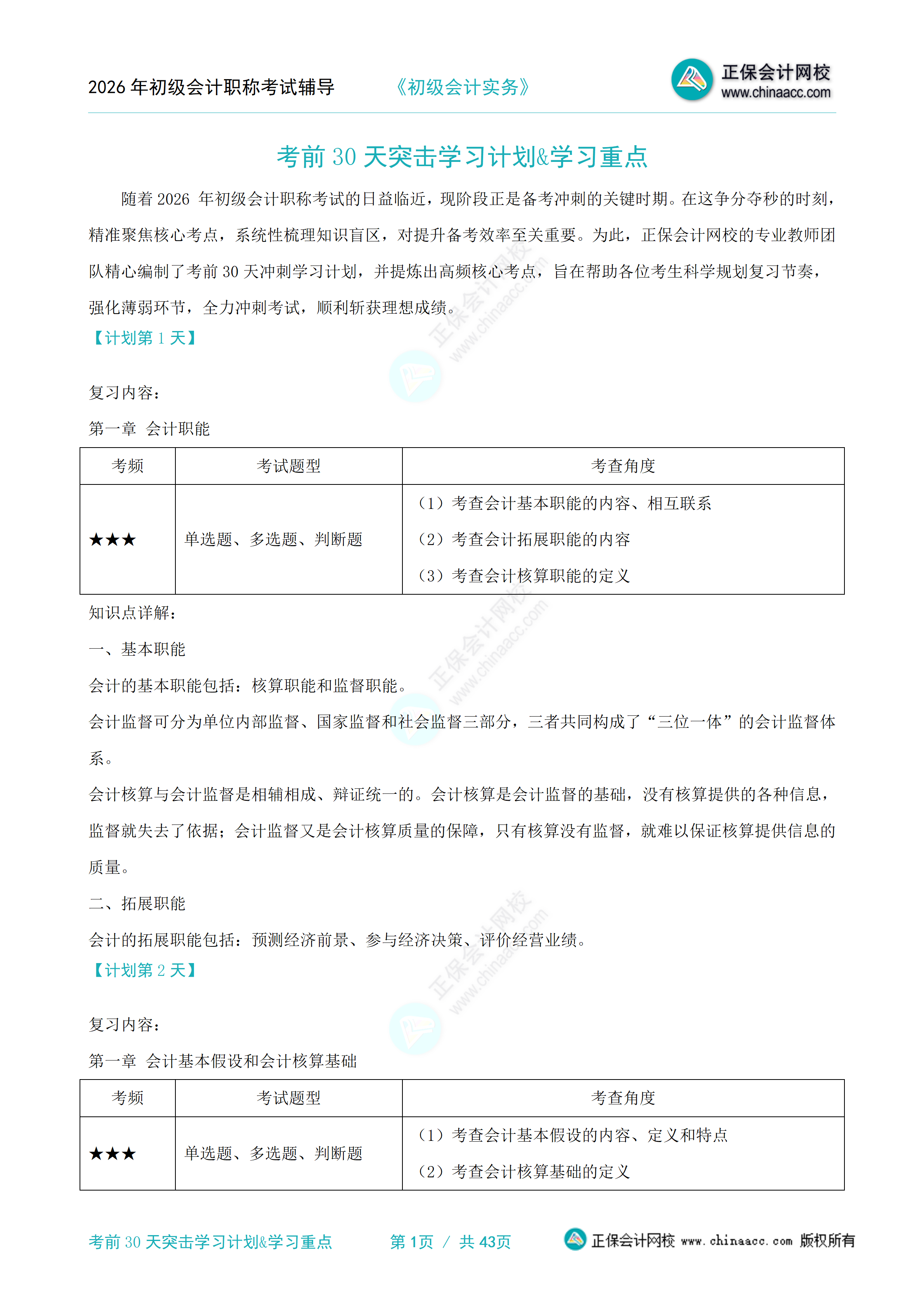 初级会计实务考前30天突击学习计划&学习重点_01
