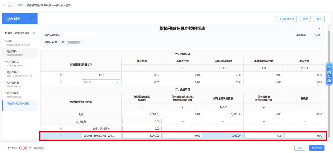 免征增值税项目销售额