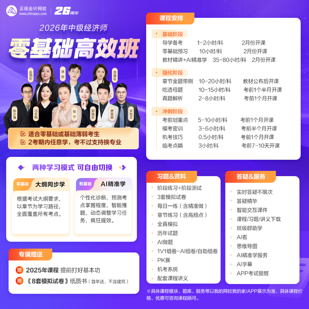 0元领！2026中级经济师零基础高效班全套正价课 免费试学7天~